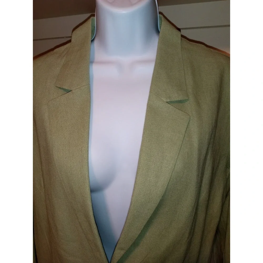 Chadwicks Jacket Blazer Womens Small Tall Sage Green 1 Button Linen Rayon - Picture 2 of 9